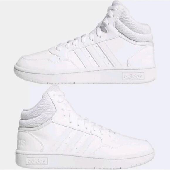 Size 7 - adidas HOOPS 3.0 MID White/White Women’s Shoes GW5457 - Picture 1 of 9